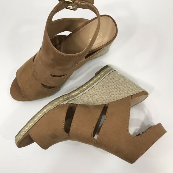 APT 9 SZ 10 Medium Wedges Shoes Open-Toe Desert Tan Buckle Closure Womens New - Picture 4 of 9